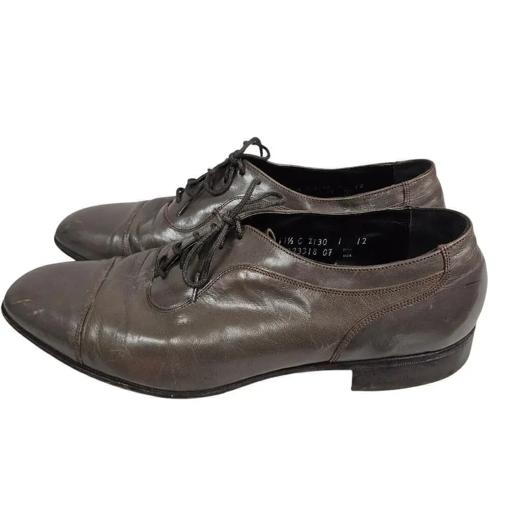 Vtg Florsheim Gray Leather Cap Toe Dress Shoe Flexible Insole Laceup Sz 11.5